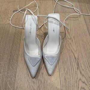 sparkly white lace up heels